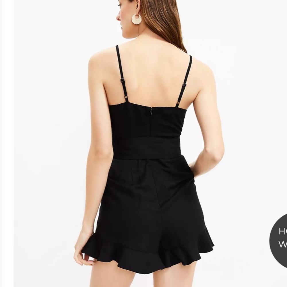LOFT Linen Ruffle Belted Romper - Picture 2 of 4